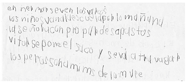 Figure 3. Writing by dictation. Solovieva Yu., Rojas L.Q. (2017). Syndromic analysis in child neuropsychology: A case study. Psychology in Russia: State of the Art, 10 (4), 172-184