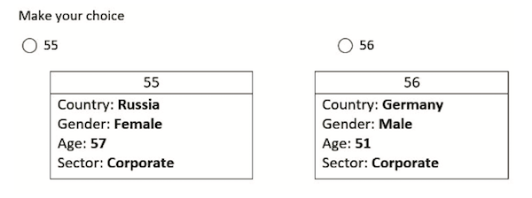 Figure 1. Example of a choice. Shkurko, A.V. (2020). Practical Universalism and Multiple Social Categorization: Can Different Social Biases Counterbalance Each Other? Psychology in Russia: State of the Art, 13(3), 96-112.