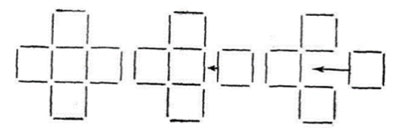 Figure 3. Katona’s “five squares” problem. Romashchuk, A.N. (2023). Activity-Based Approach to the Teaching and Psychology of Insightful Problem Solving: Scientific Concepts as a Form of Constructive Criticism. Psychology in Russia: State of the Art, 16(3)