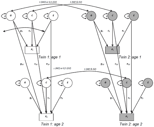 Path diagram representing the simplex model for IQ longitudinal study