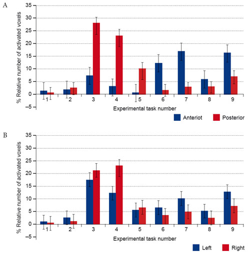  Comparison of the averaged activation  volumes through the whole cortex