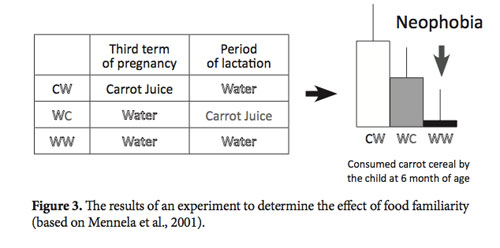 The results of an experiment to determine the effect of food familiarity